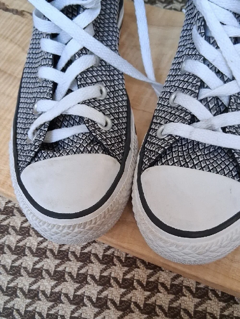 Converse Chuck Taylor All Star High Top Sneakers in Black & White Woven Pattern - Picture 4 of 4